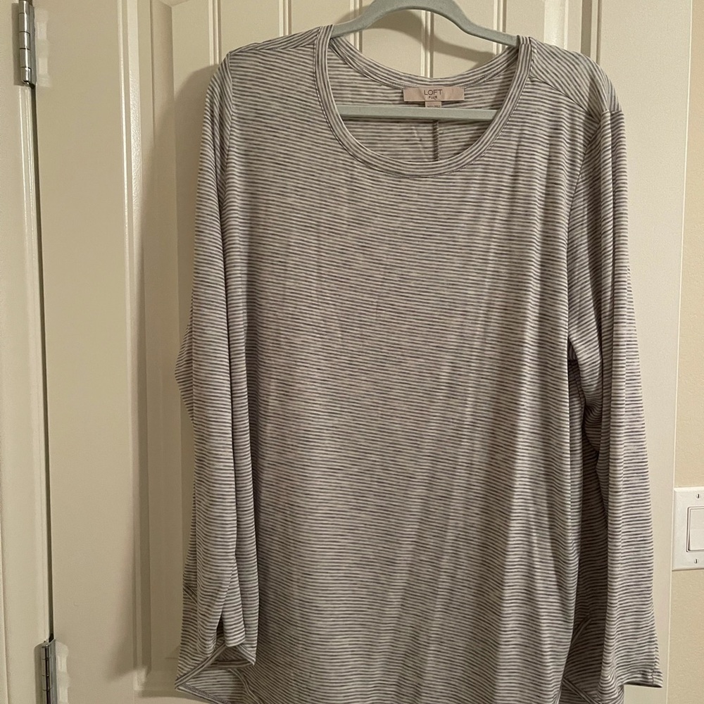 LOFT grey and white striped long sleeve